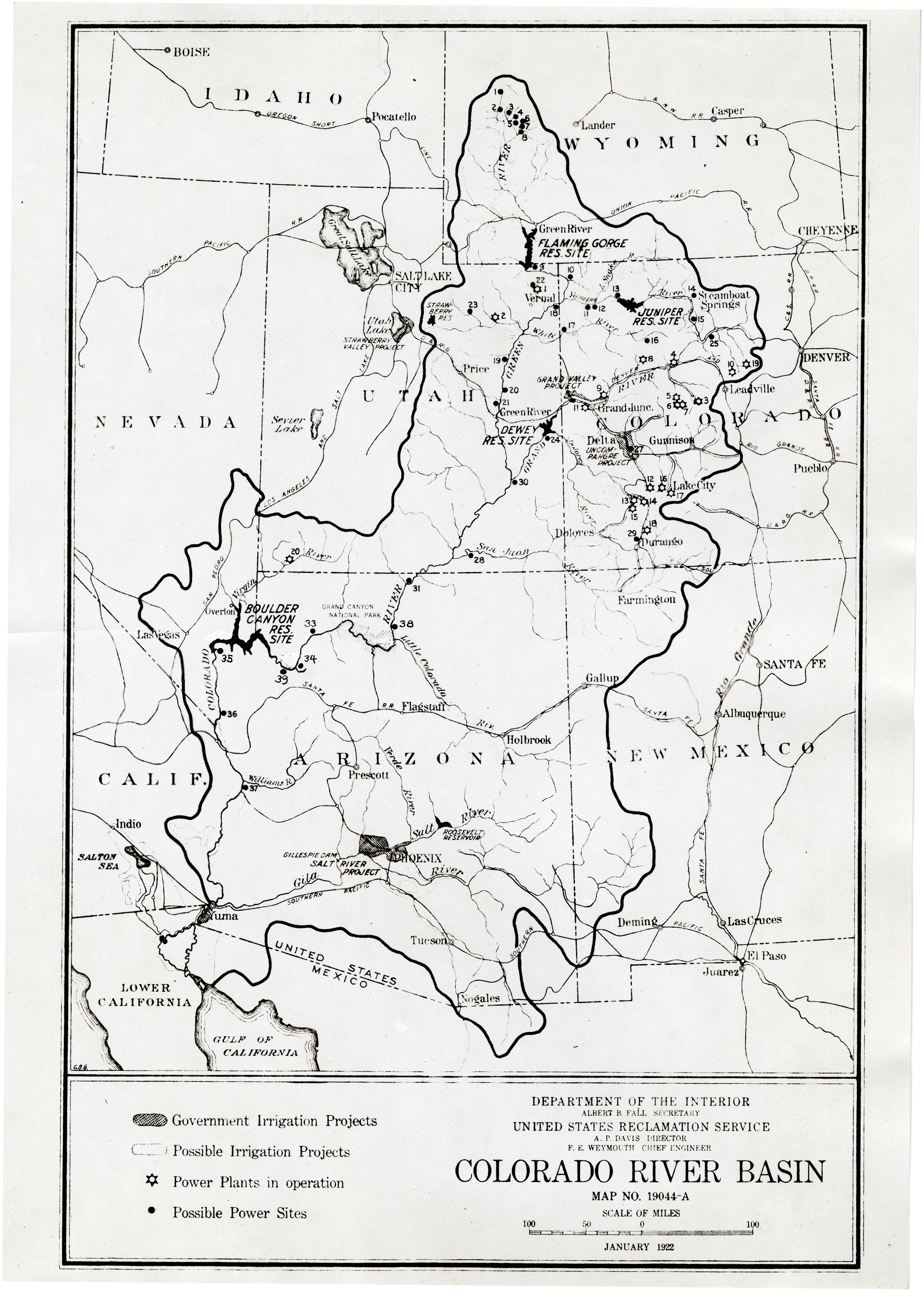 Map of the Colorado River Basin made by the Bureau of Reclamation in 1922 (series 13912).